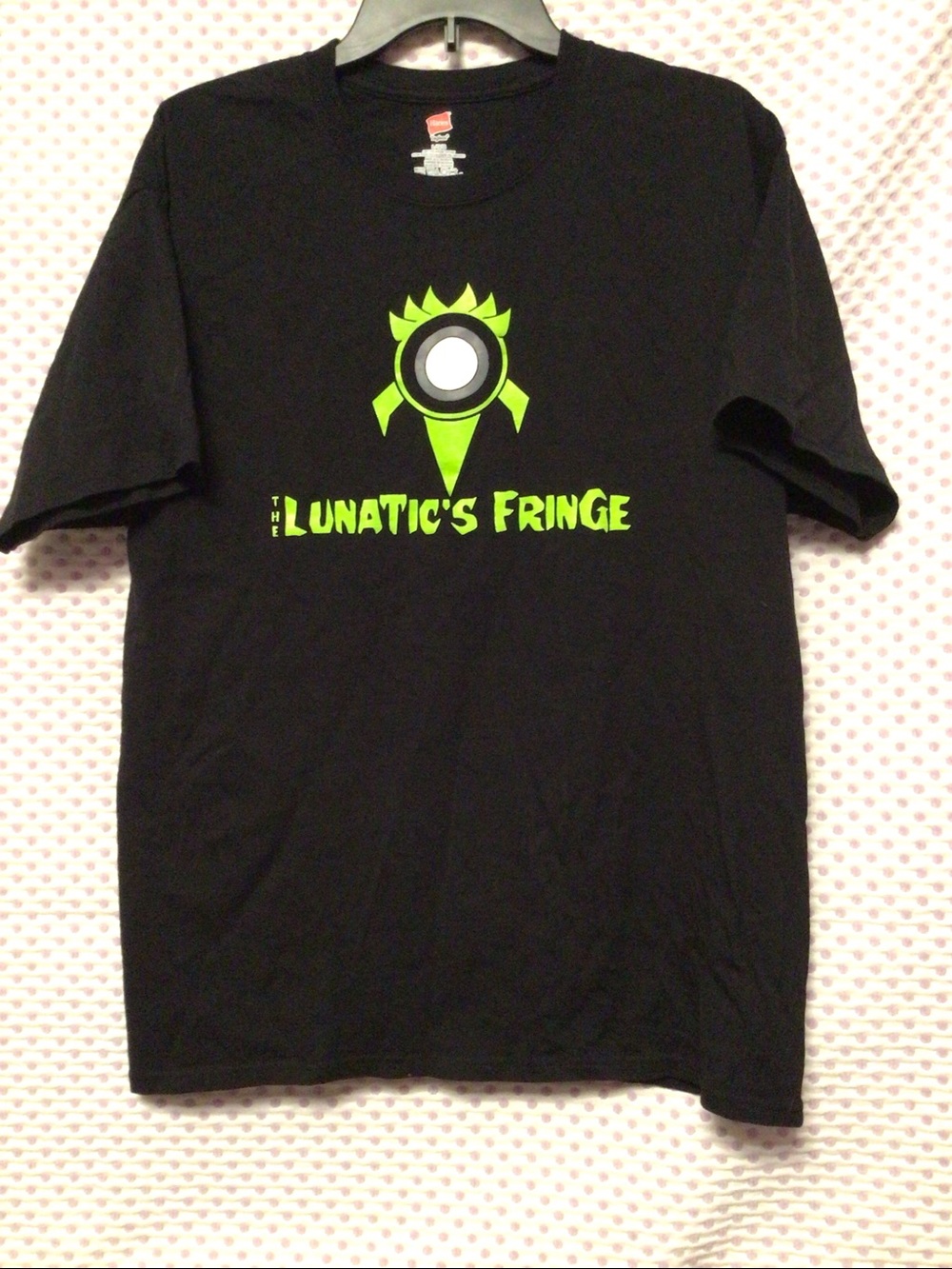 The Lunatic's Fringe Black Tee with Neon Green Graphic